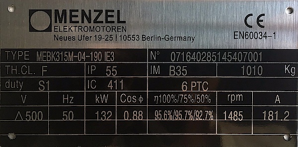 Menzel electric motor type plate
